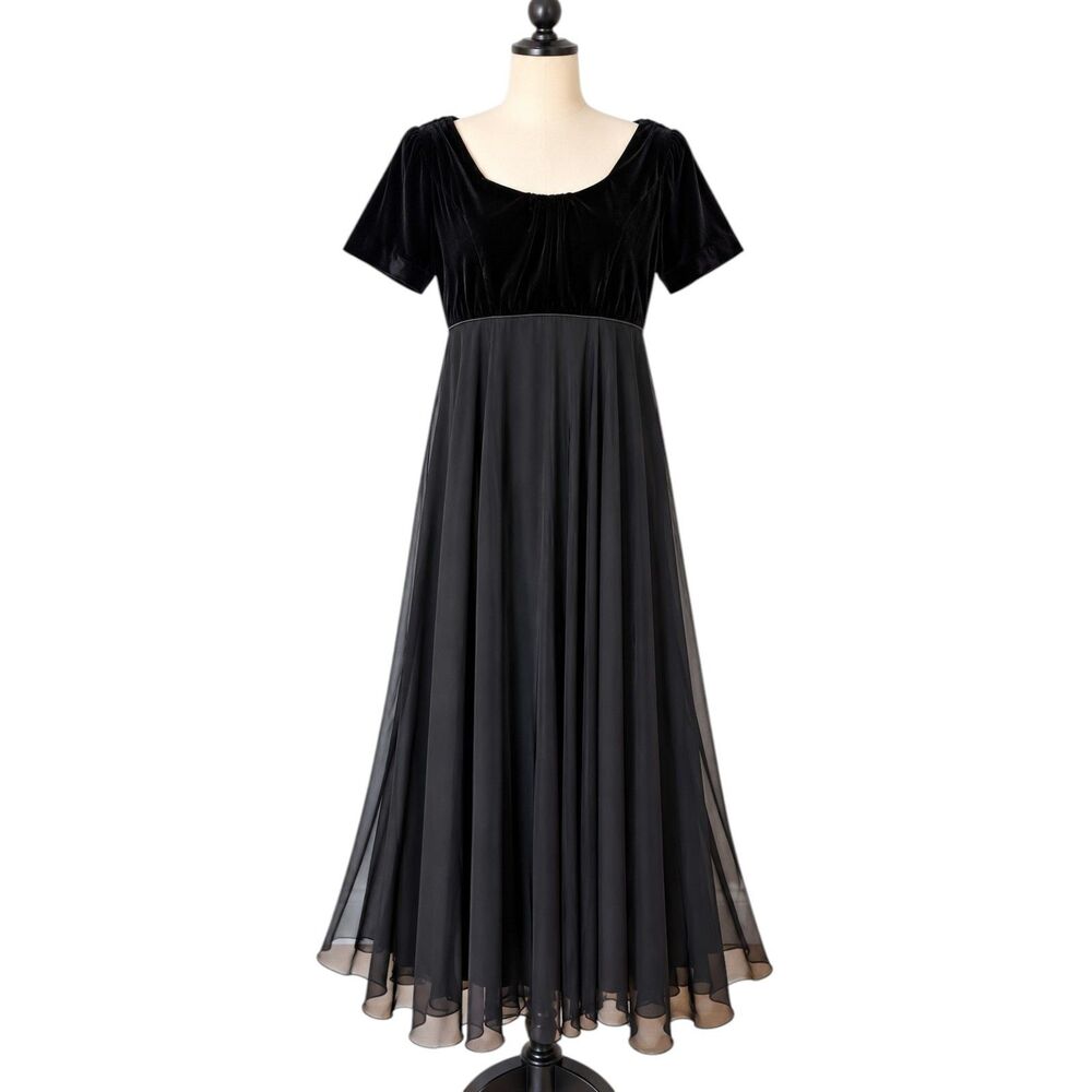 Vintage Stage Accents Black Velvet Empire Maxi Dress Size 6 Choir Concert Formal